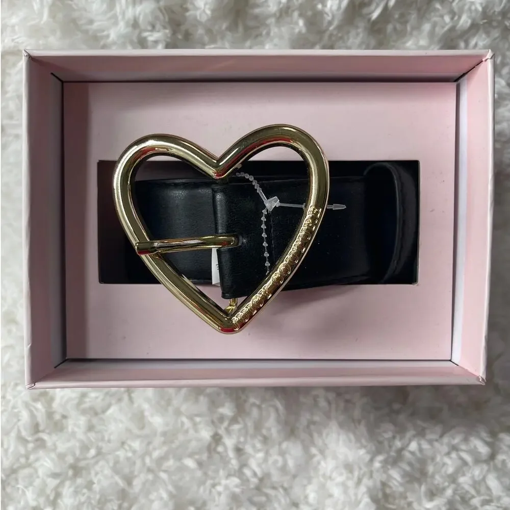 Juicy Couture Black Belt Heart shaped Buckle Gold Tone Adjustable Size M/L NEW
